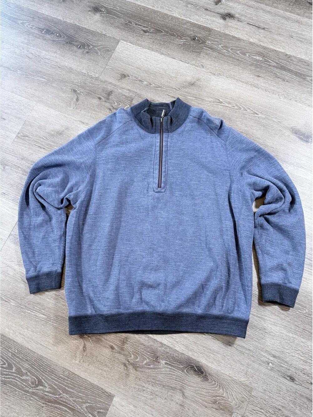 Tommy Bahama Sweater Men XL Blue Navy Reversible 1/4 Zip Embroidered